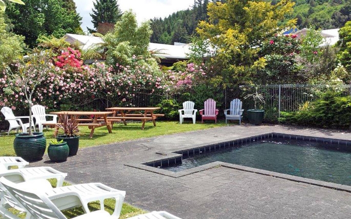 swimming pool and outdoor seating area